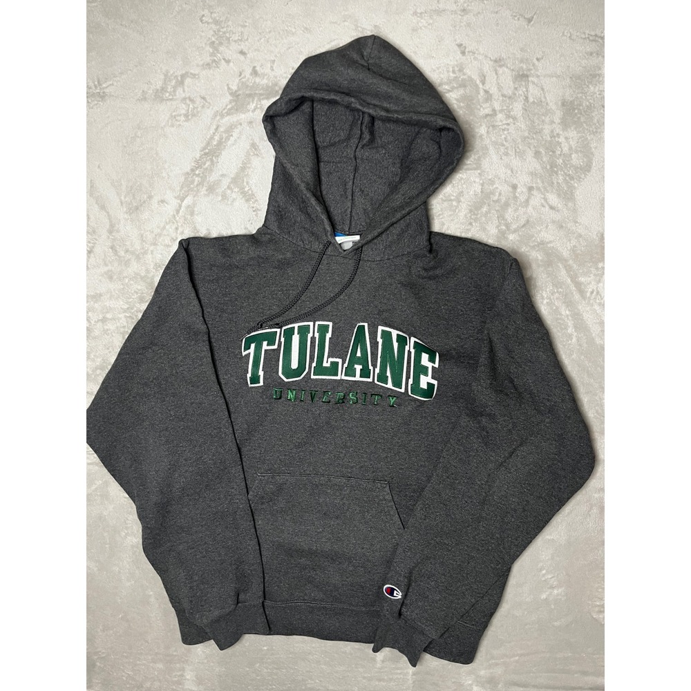 Champion Tulane University Hoodie Sweatshirt Gray Eco Fleece Men's Medium